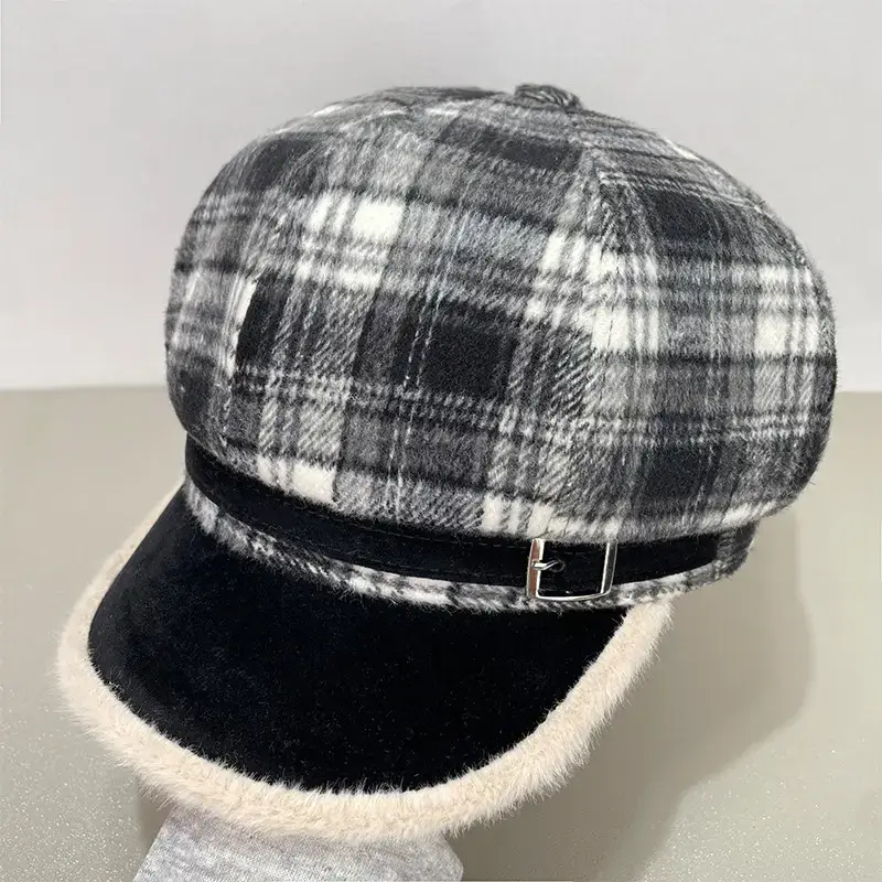 Women Wool Beret Cap Face-Slimming Warm Winter Black - Image 26