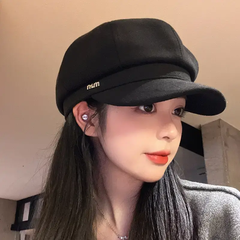 Women Wool Beret Cap Face-Slimming Warm Winter Black - Image 32