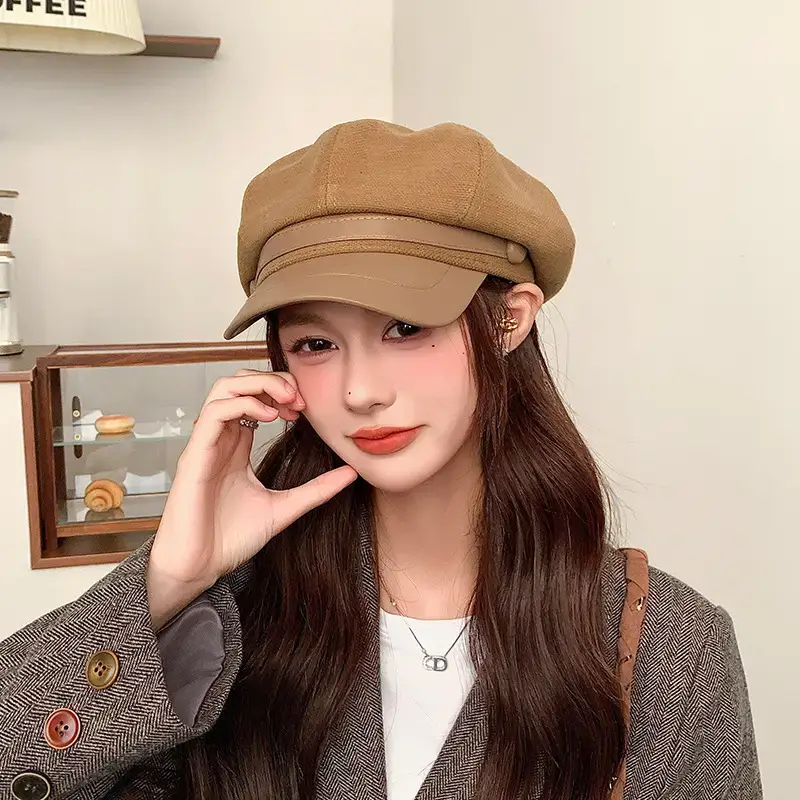 Women Wool Beret Cap Face-Slimming Warm Winter Black - Image 4