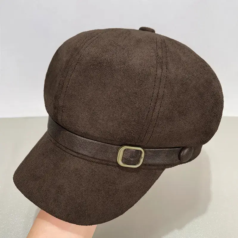 Women Wool Beret Cap Face-Slimming Warm Winter Black - Image 5