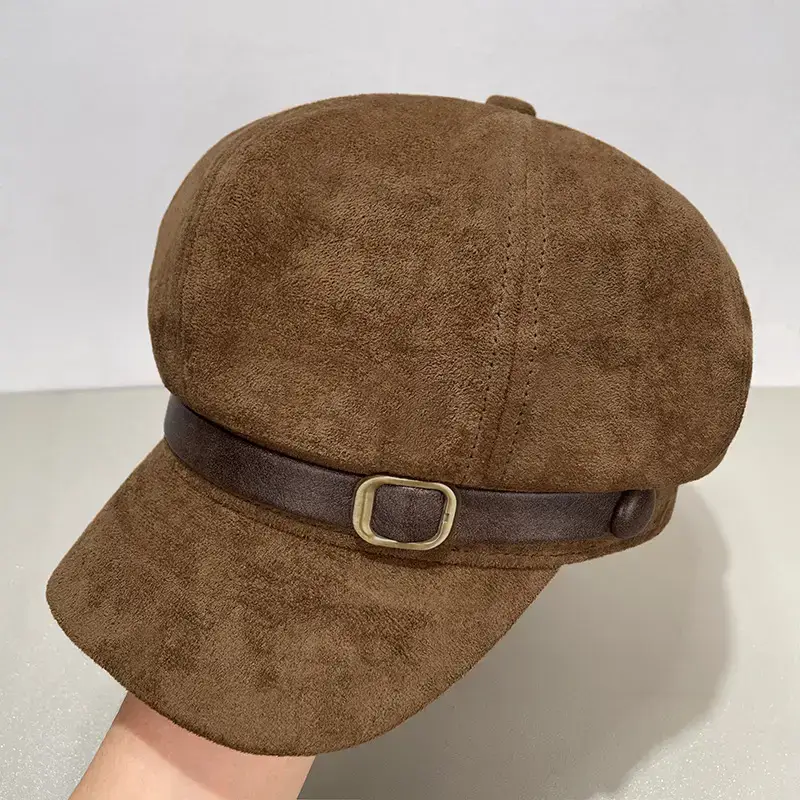 Women Wool Beret Cap Face-Slimming Warm Winter Black - Image 7