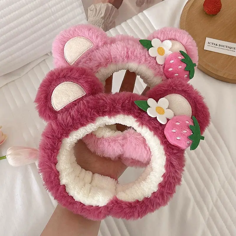 Pink Strawberry Bear Face Wash Headband for Women - Image 12