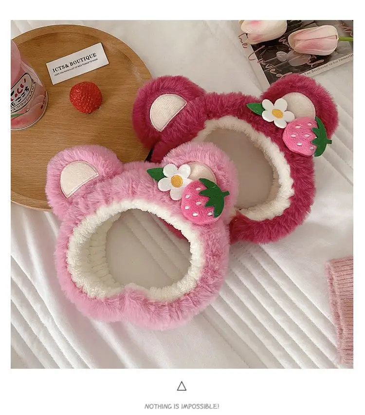 Pink Strawberry Bear Face Wash Headband for Women — feature 5