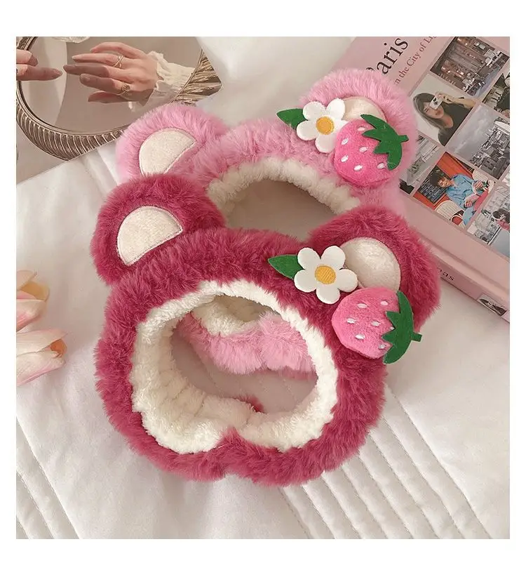 Pink Strawberry Bear Face Wash Headband for Women — feature 8