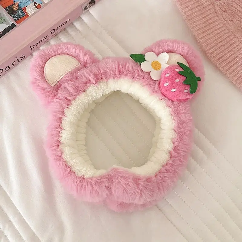 Pink Strawberry Bear Face Wash Headband for Women - Image 2