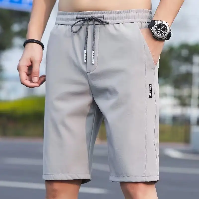 Men Ice Silk Beach Shorts Grey 2020 Summer Loose Elastic - Image 2