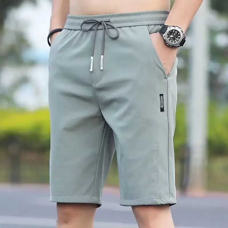 Men Ice Silk Beach Shorts Grey 2020 Summer Loose Elastic - Image 3