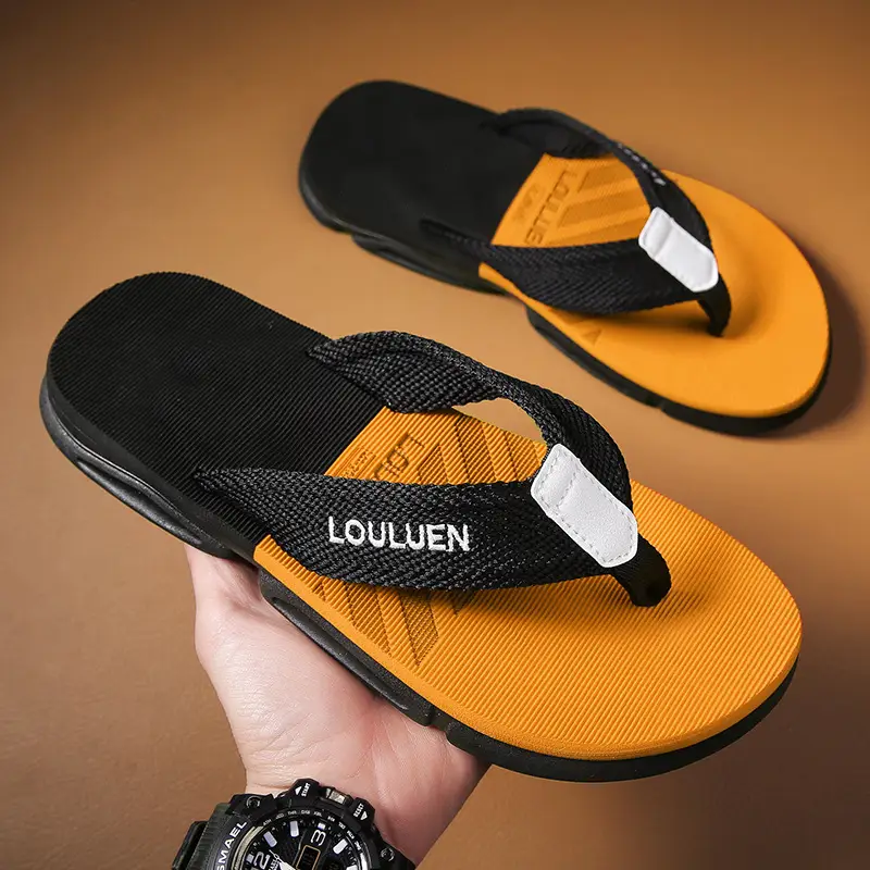 2024 Men's Black Platform Flip Flops with White Logo