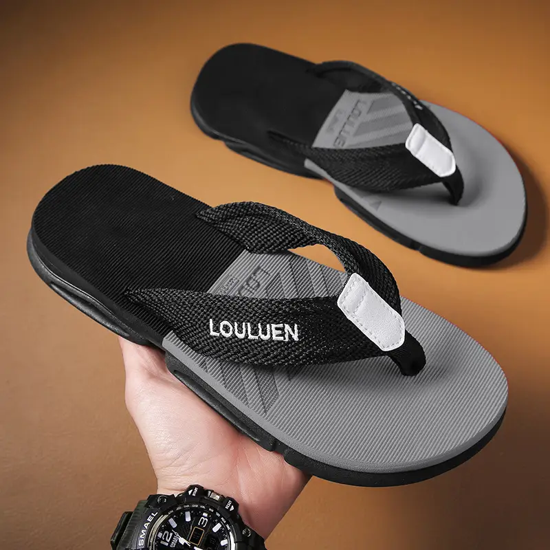2024 Men's Black Platform Flip Flops with White Logo