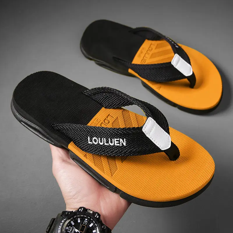 2024 Men's Black Platform Flip Flops with White Logo