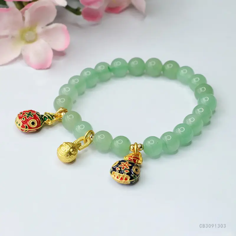Green Jade Bracelet with Gold Cuff and Embellished Cuff - Image 3