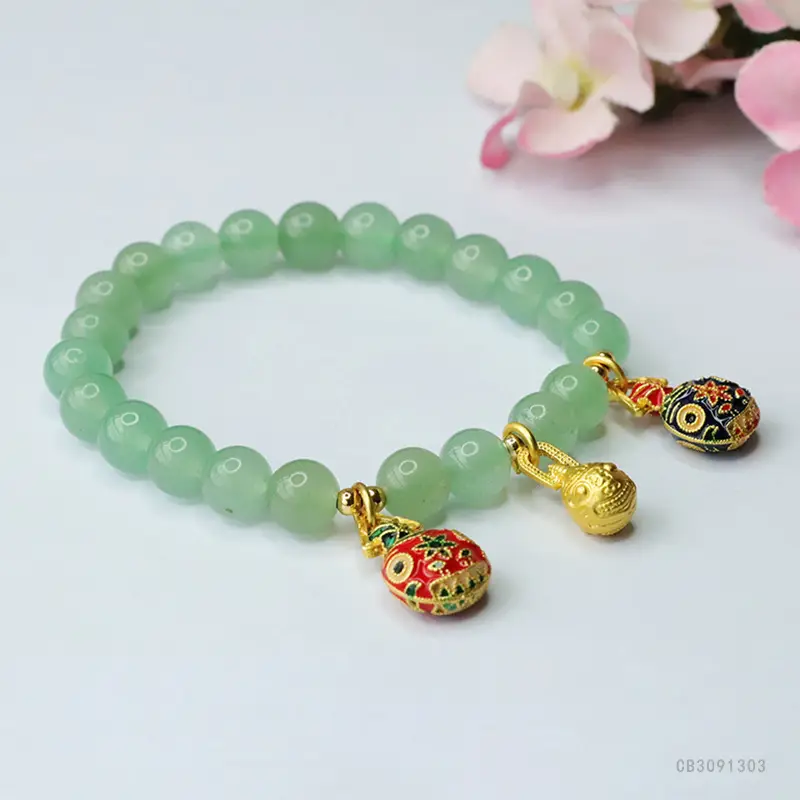 Green Jade Bracelet with Gold Cuff and Embellished Cuff - Image 4
