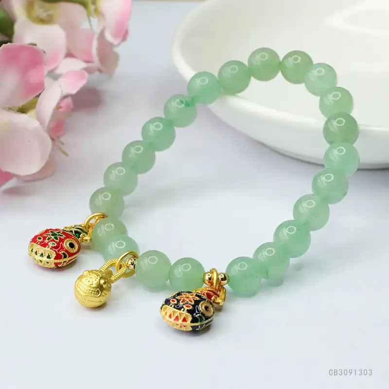 Green Jade Bracelet with Gold Cuff and Embellished Cuff - Image 5