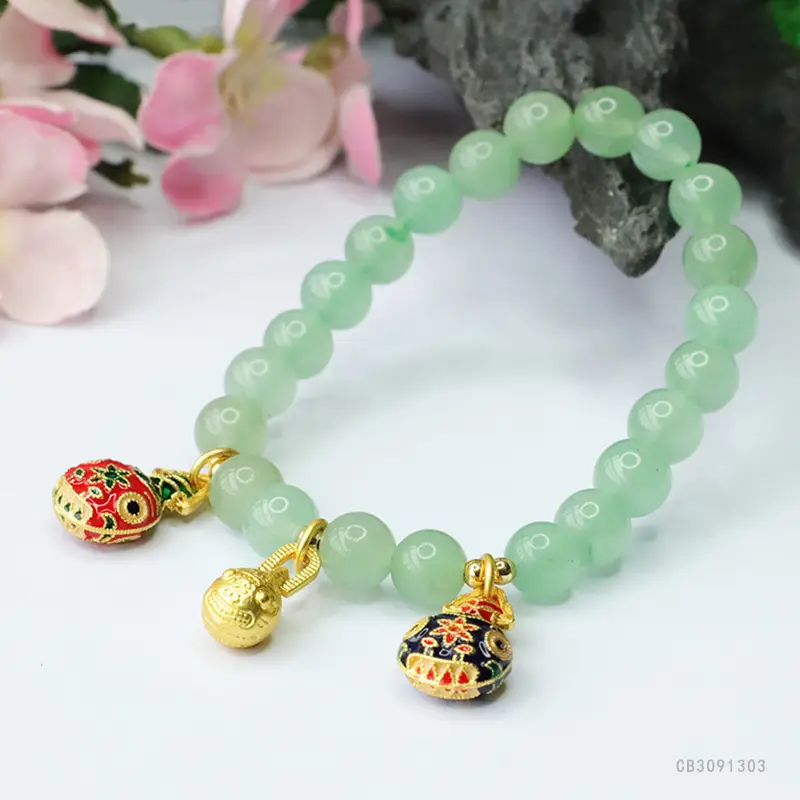 Green Jade Bracelet with Gold Cuff and Embellished Cuff — feature 9