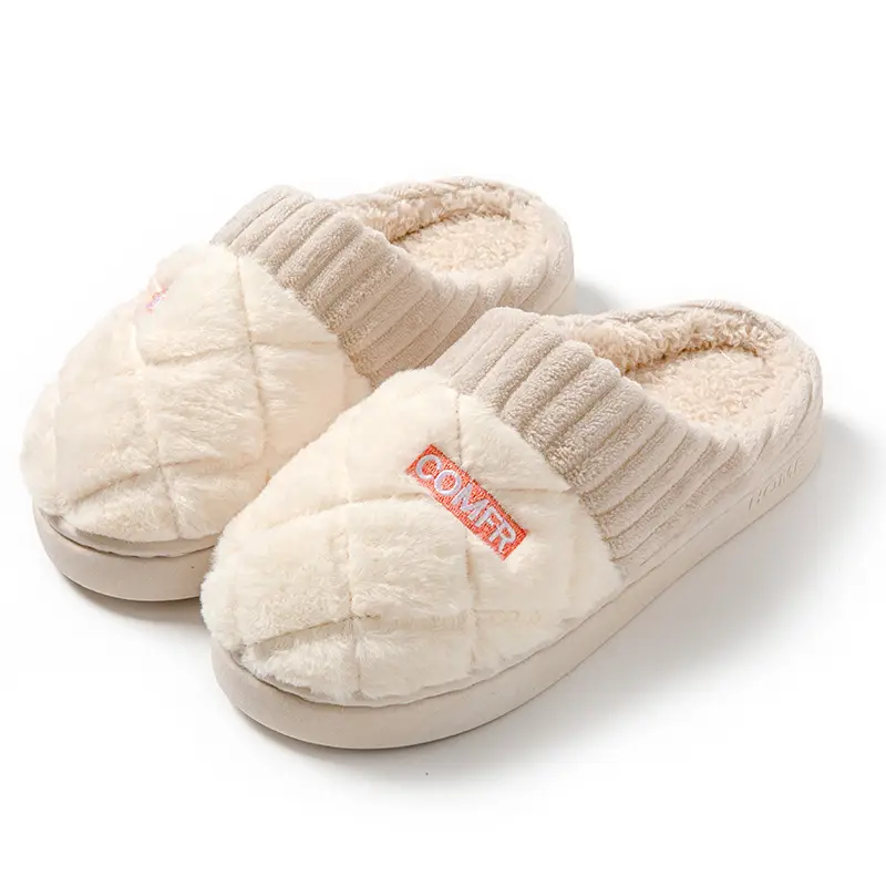 Cotton slippers women's winter color matching home couple indoor thickened warm cotton slippers non-slip plush slippers wholesale