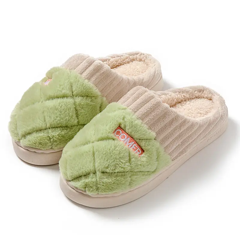 Cotton slippers women's winter color matching home couple indoor thickened warm cotton slippers non-slip plush slippers wholesale
