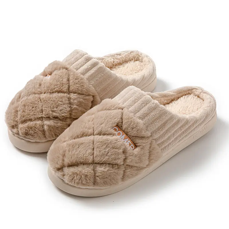 Cotton slippers women's winter color matching home couple indoor thickened warm cotton slippers non-slip plush slippers wholesale