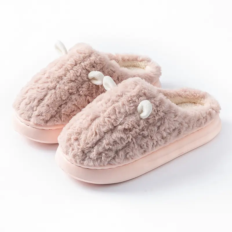 Cotton slippers women's winter color matching home couple indoor thickened warm cotton slippers non-slip plush slippers wholesale