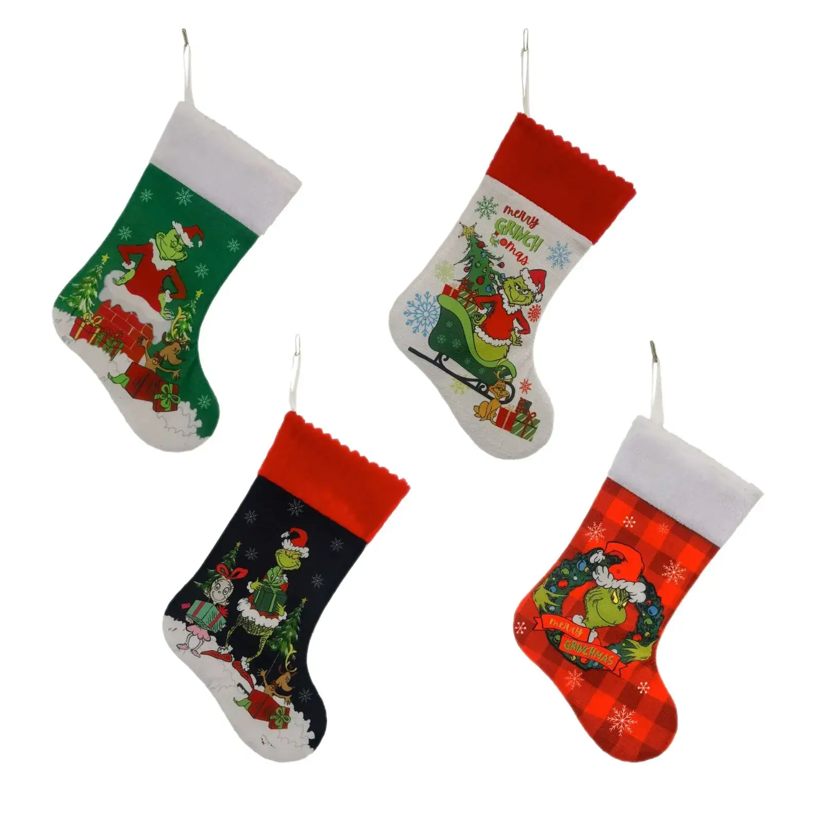 Christmas Stockings Decor Tree with Grinch & Green Furry Design - Image 9