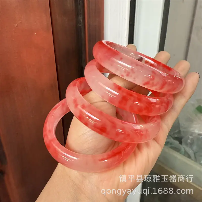 Ice Through Honey Pink Floating Flower Quartz Jade Bracelet - Image 3