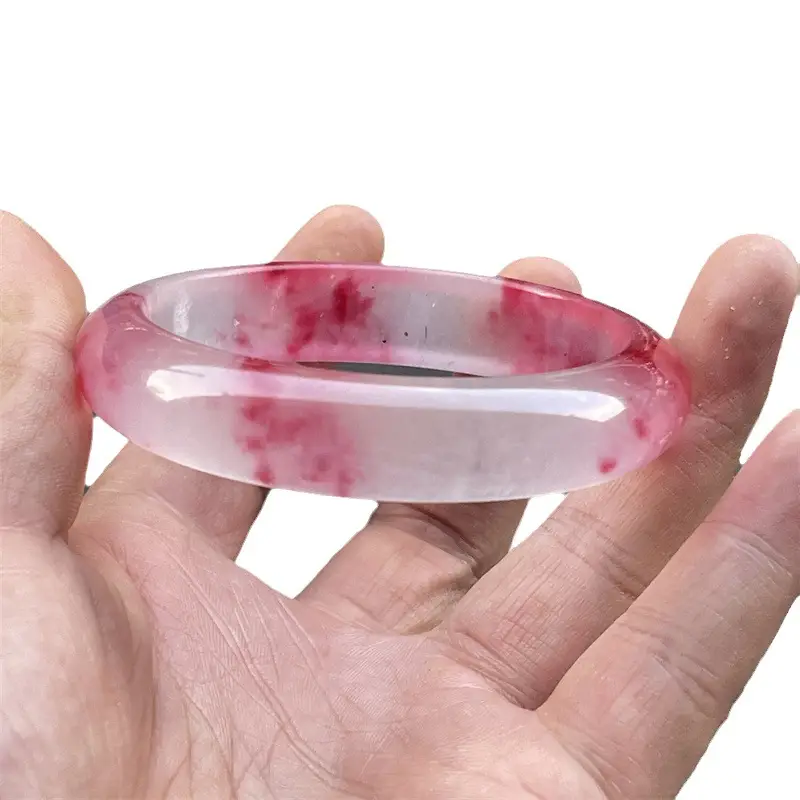 Ice Through Honey Pink Floating Flower Quartz Jade Bracelet - Image 6