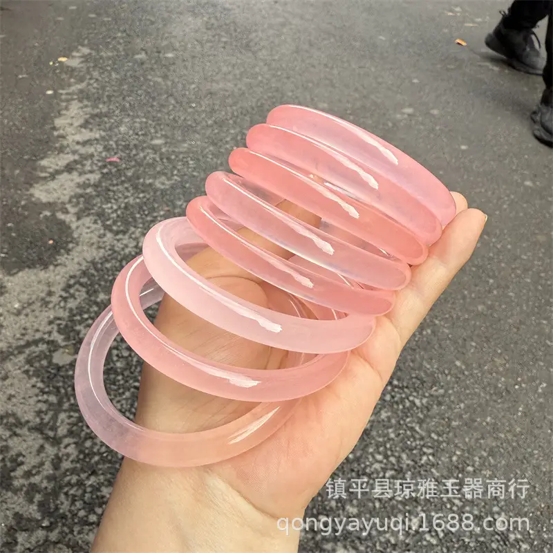 Ice Through Honey Pink Floating Flower Quartz Jade Bracelet - Image 2