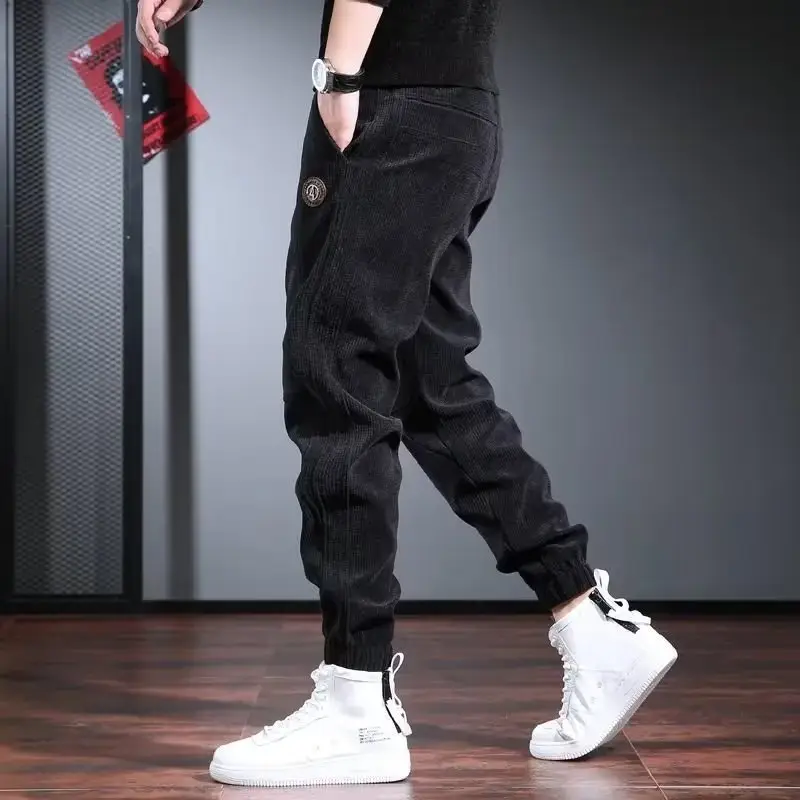 Men Embroidered Fleece Pants Black Ankle Length Casual Wear