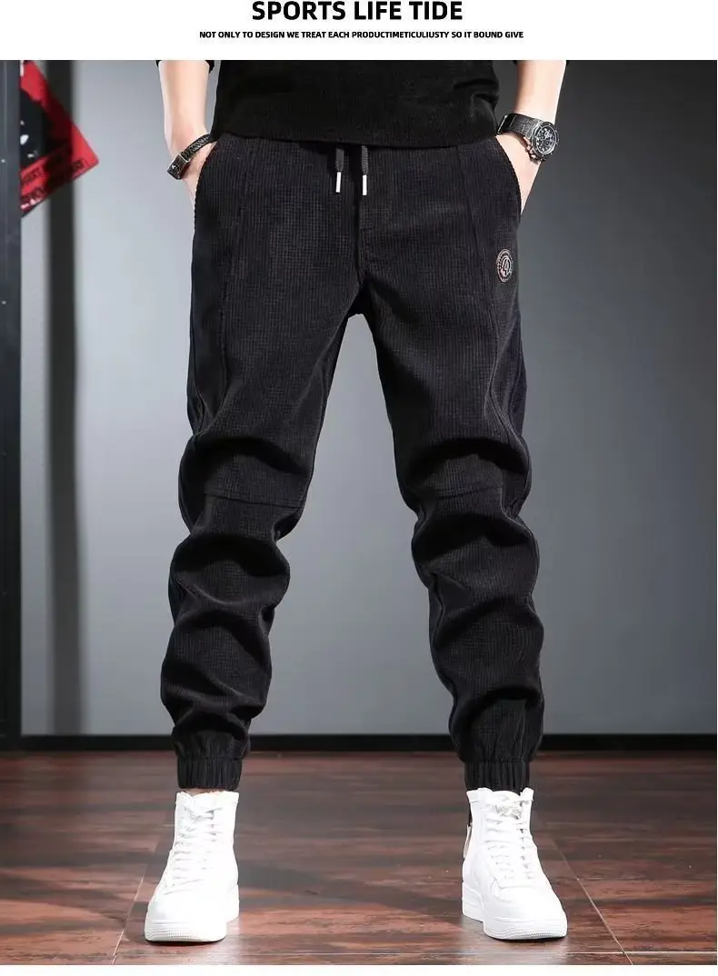 Men Embroidered Fleece Pants Black Ankle Length Casual Wear — feature 14