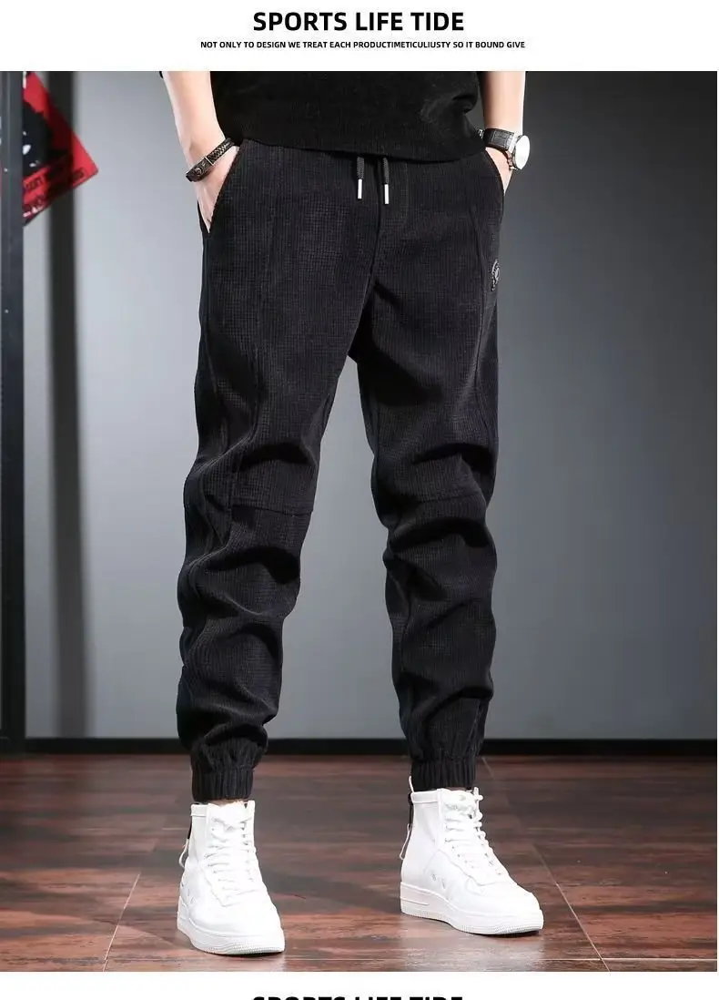 Men Embroidered Fleece Pants Black Ankle Length Casual Wear — feature 15