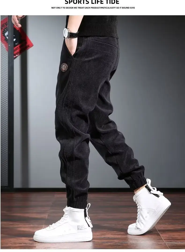 Men Embroidered Fleece Pants Black Ankle Length Casual Wear — feature 16