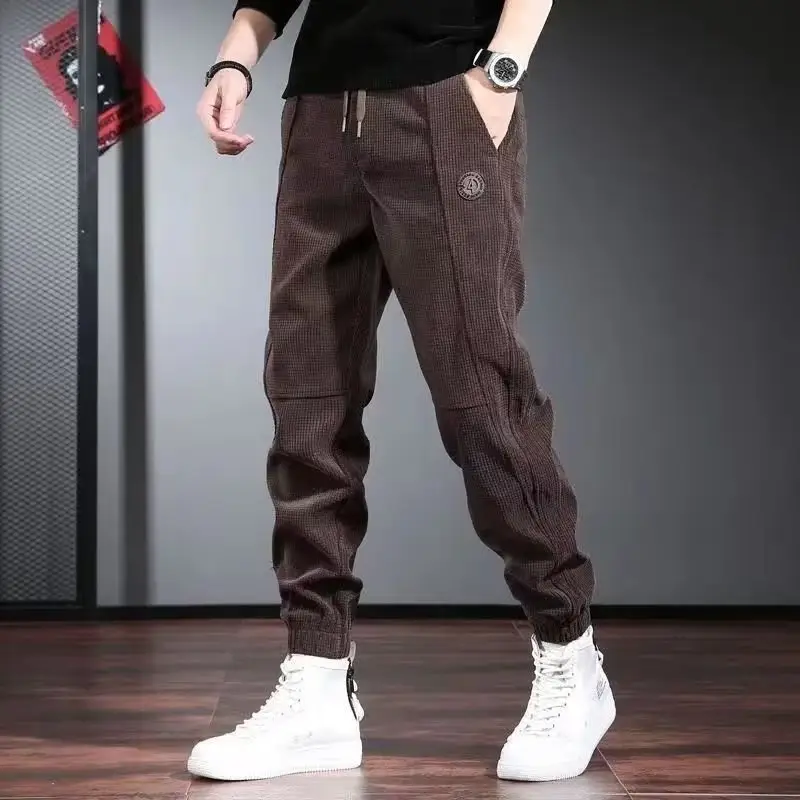 Men Embroidered Fleece Pants Black Ankle Length Casual Wear