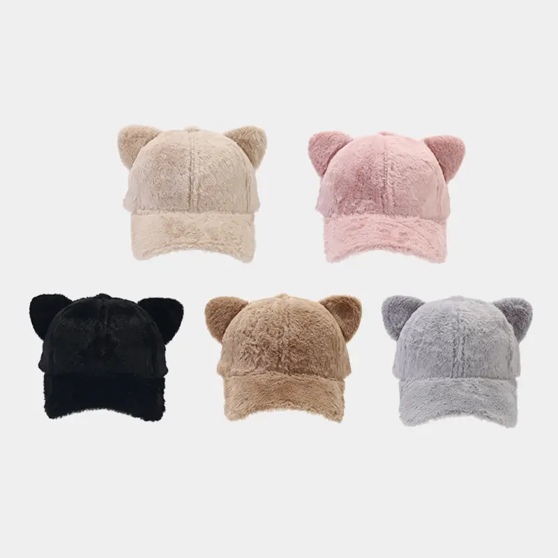 Autumn Winter Bear Ears Plush Baseball Cap Set - Image 6