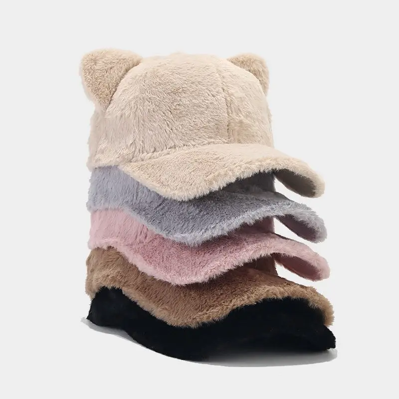 Autumn Winter Bear Ears Plush Baseball Cap Set - Image 7
