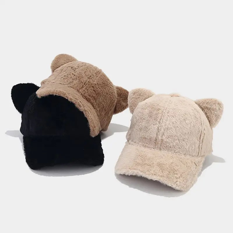 Autumn Winter Bear Ears Plush Baseball Cap Set - Image 8