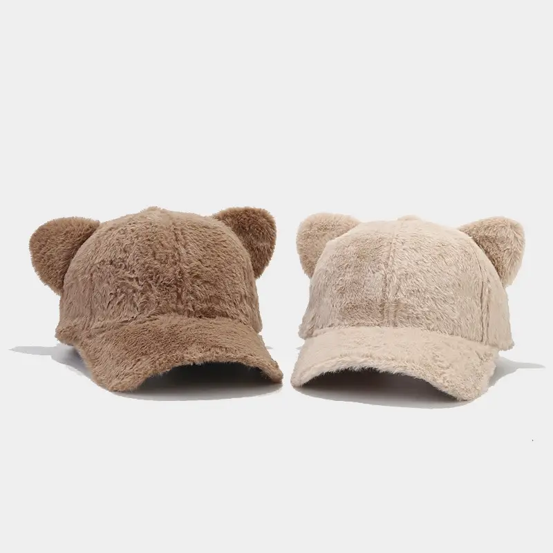 Autumn Winter Bear Ears Plush Baseball Cap Set — feature 4