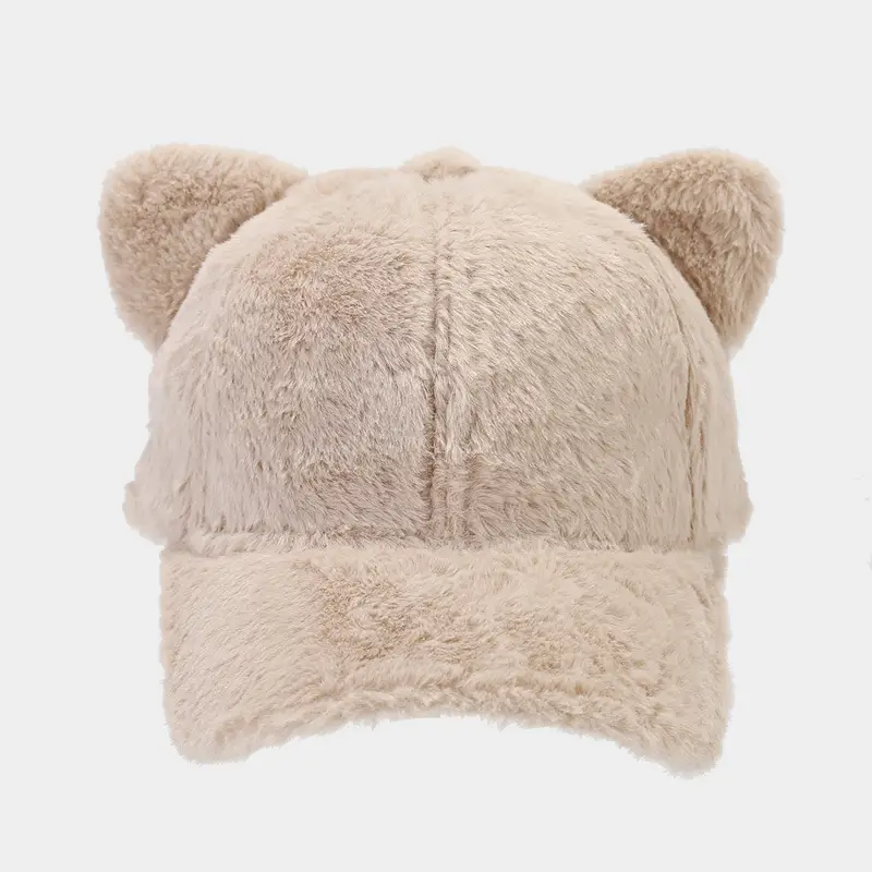 Autumn Winter Bear Ears Plush Baseball Cap Set - Image 3