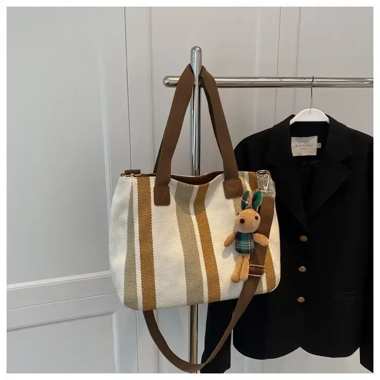 Striped Canvas Shoulder Bag for Women Large Capacity — feature 17