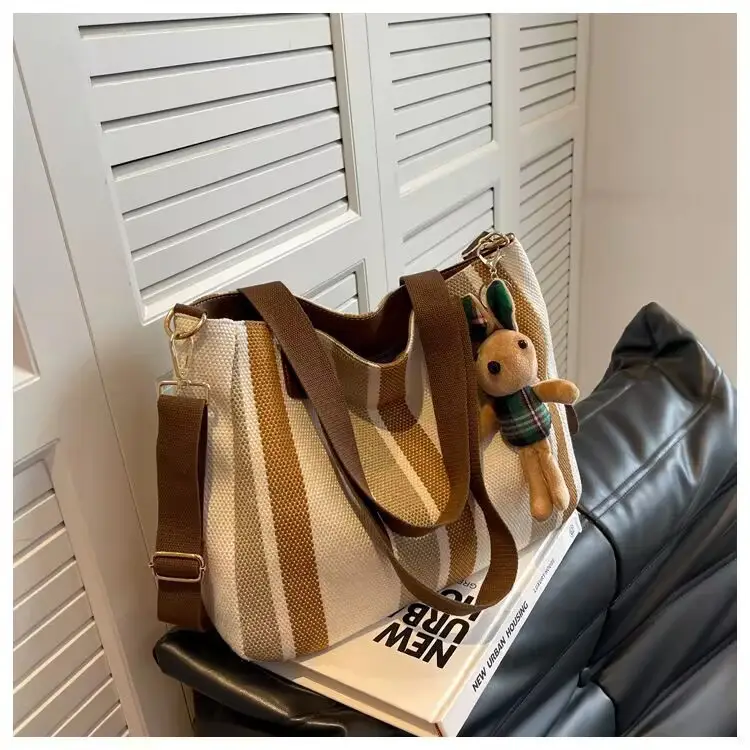 Striped Canvas Shoulder Bag for Women Large Capacity — feature 18