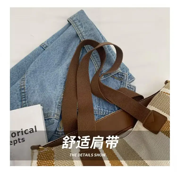Striped Canvas Shoulder Bag for Women Large Capacity — feature 4