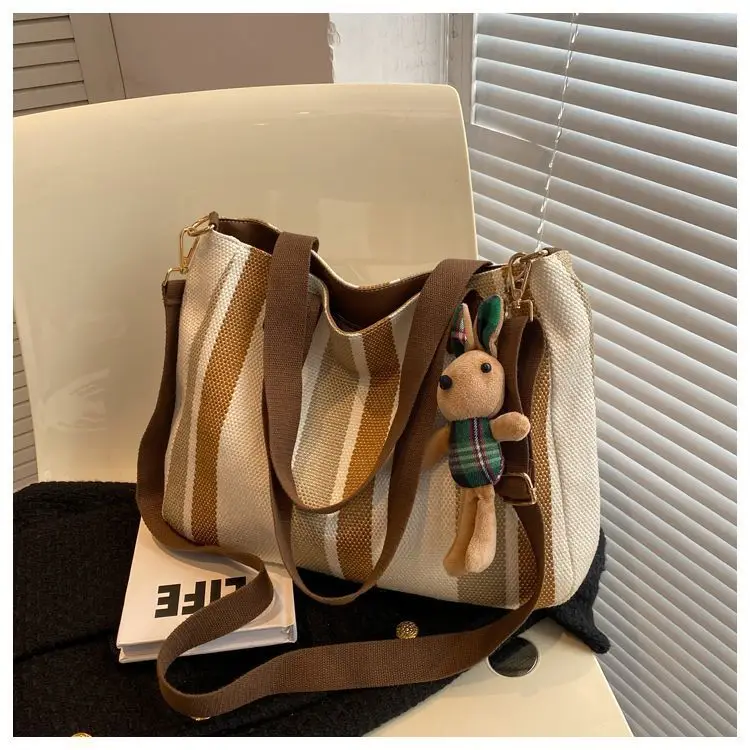 Striped Canvas Shoulder Bag for Women Large Capacity — feature 8
