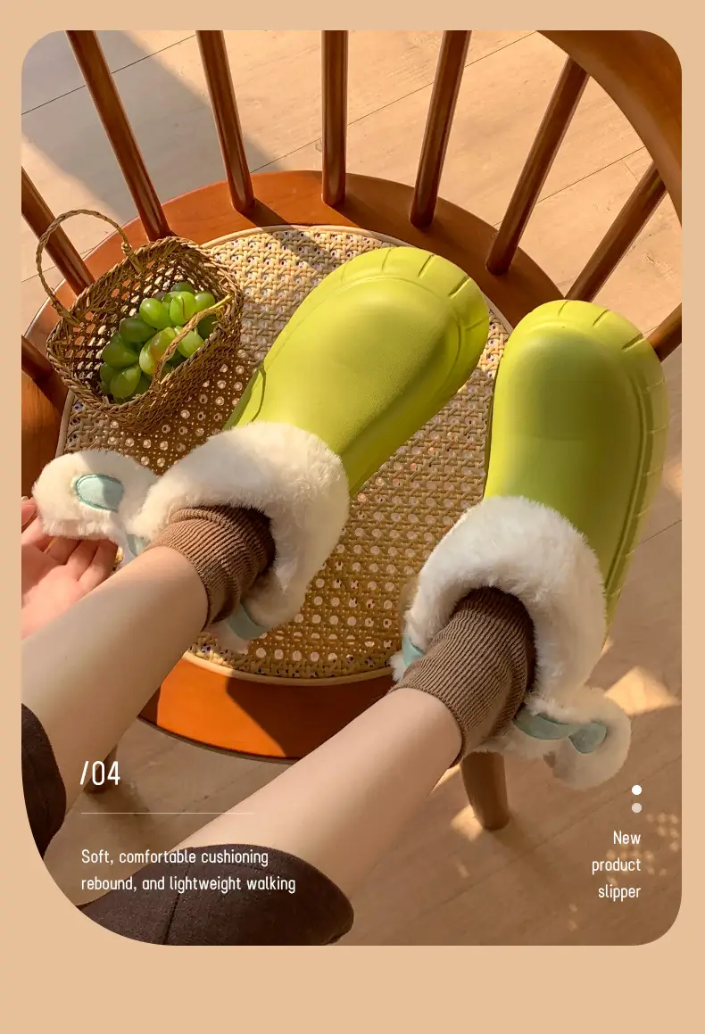 Women Cream Wool Fleece Rabbit Ear Slippers Winter — feature 15