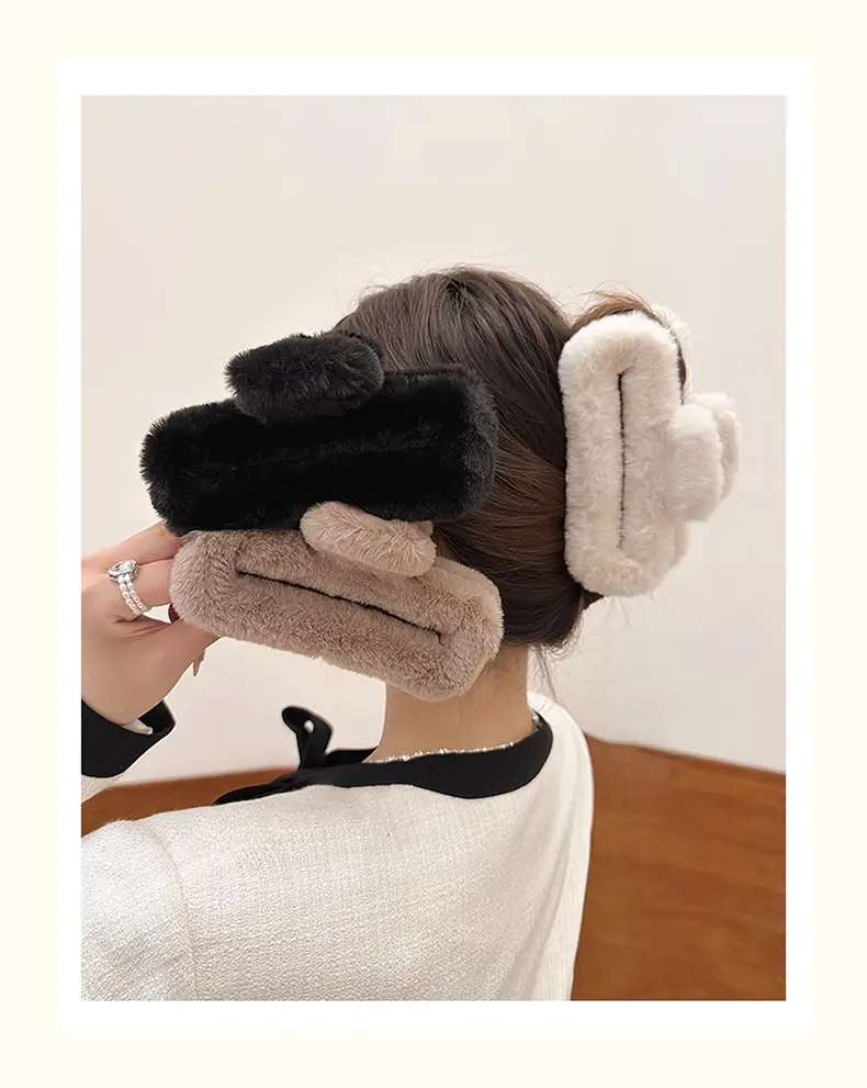 Pink Faux Fur Hair Clip for Women Large Size — feature 10