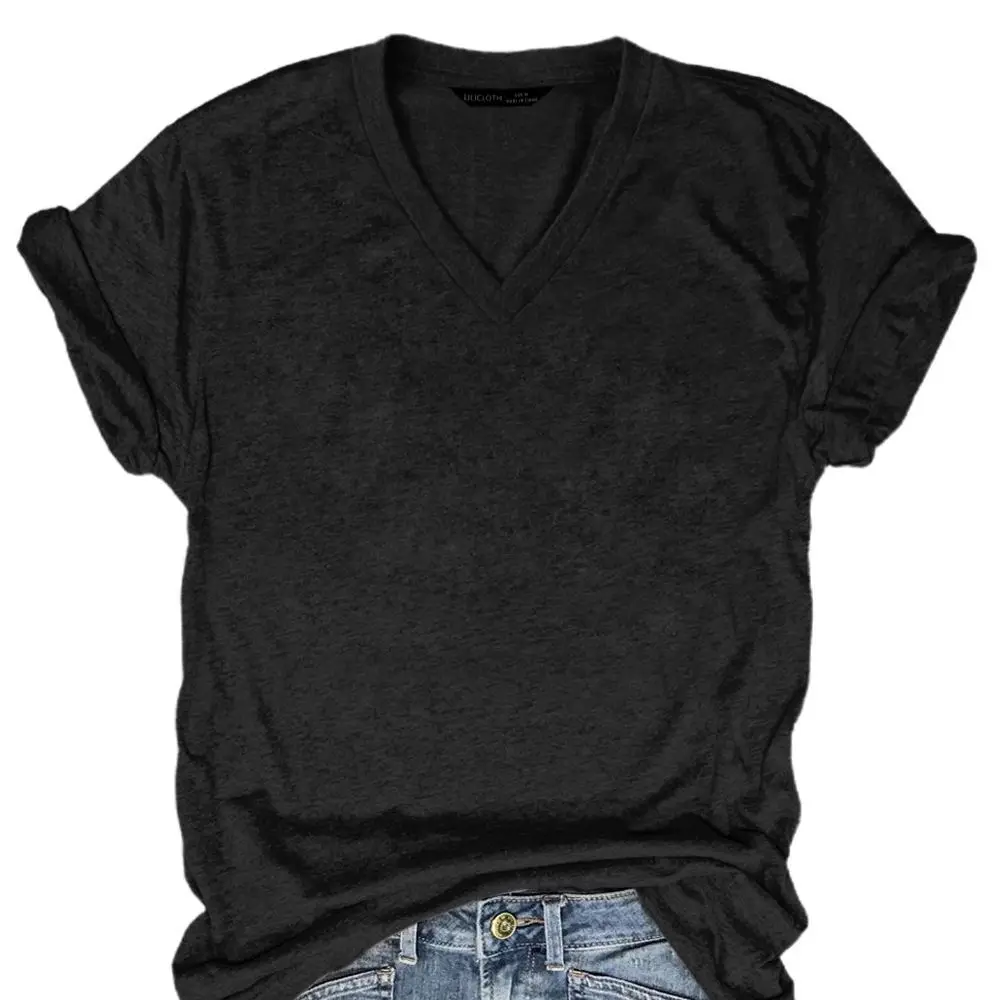 2025 V-Neck Grey T-Shirt for Women Summer Casual Wear