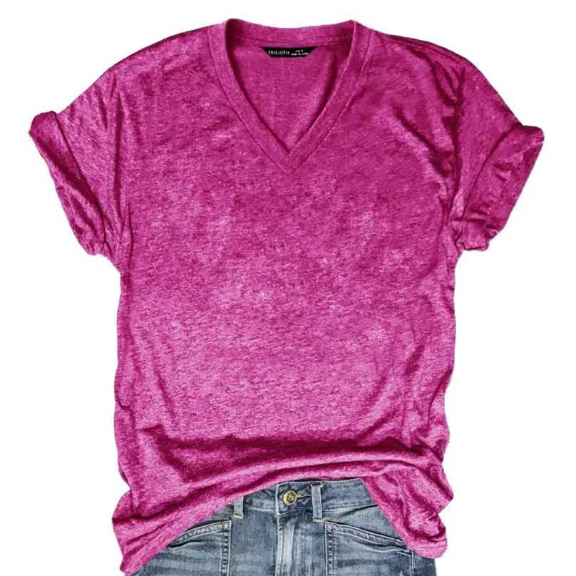 2025 V-Neck Grey T-Shirt for Women Summer Casual Wear