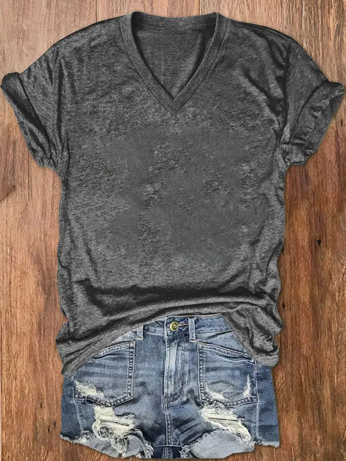 2025 V-Neck Grey T-Shirt for Women Summer Casual Wear