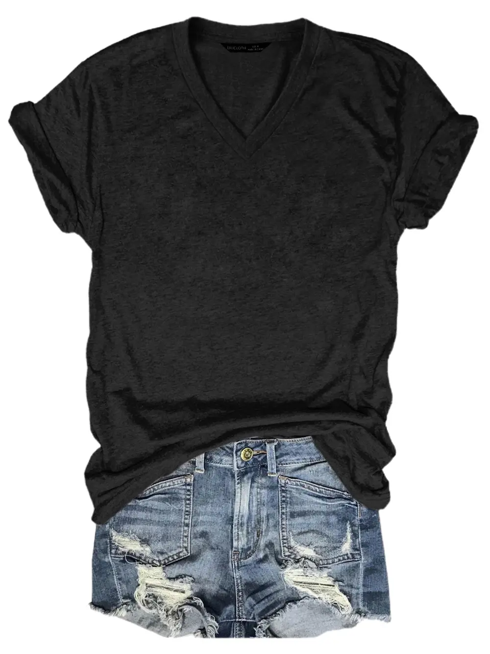 2025 V-Neck Grey T-Shirt for Women Summer Casual Wear