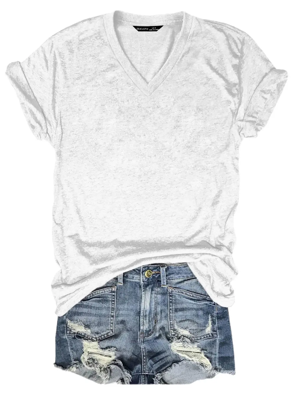2025 V-Neck Grey T-Shirt for Women Summer Casual Wear