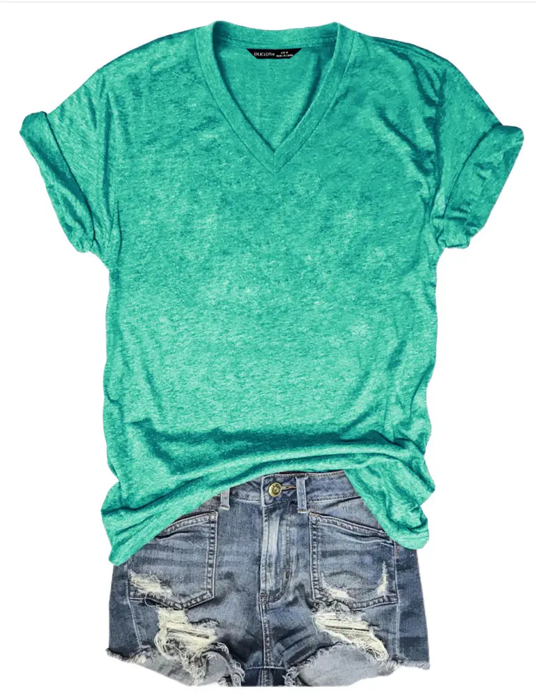 2025 V-Neck Grey T-Shirt for Women Summer Casual Wear