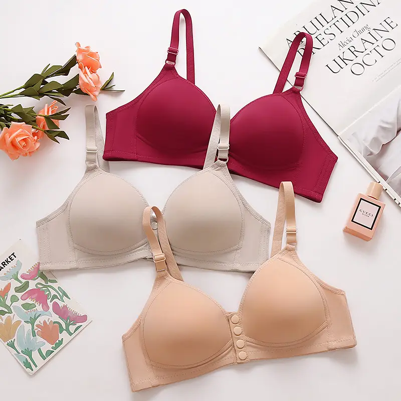 New plus size Front Buckle Breastfeeding Underwear Non-steel Rings Push-up Side-closed Thin Cup Button Vest Bra for Middle-aged Mothers