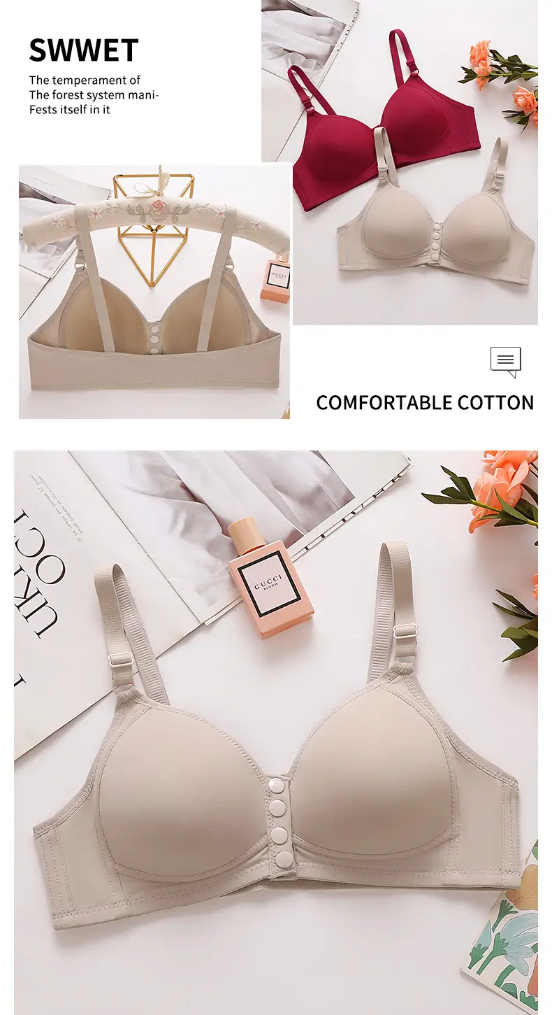 New plus size Front Buckle Breastfeeding Underwear Non-steel Rings Push-up Side-closed Thin Cup Button Vest Bra for Middle-aged Mothers — feature 15